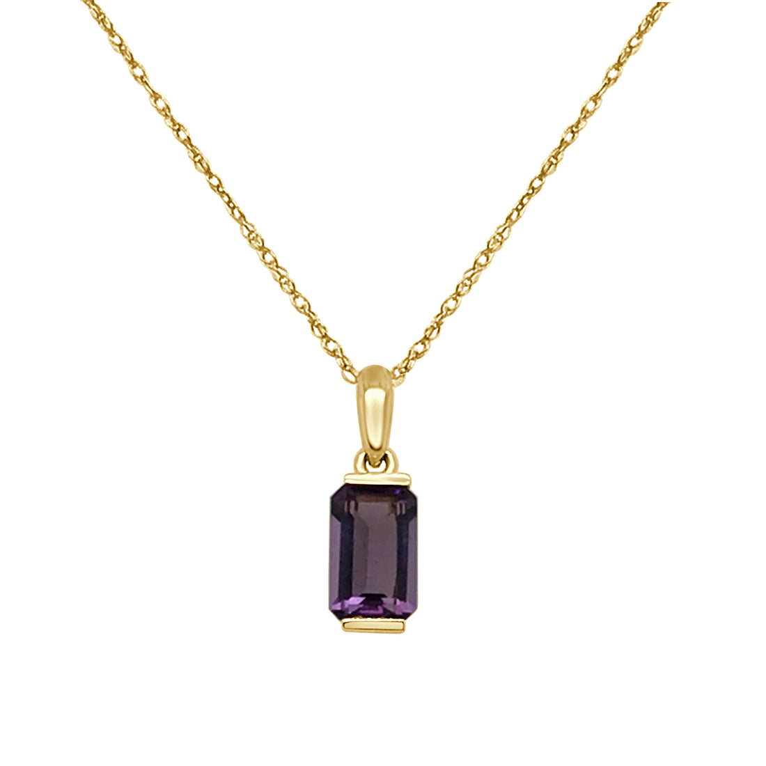 14 Karat Yellow Gold Amethyst Emerald Shape Necklace - 1.09 Carat
