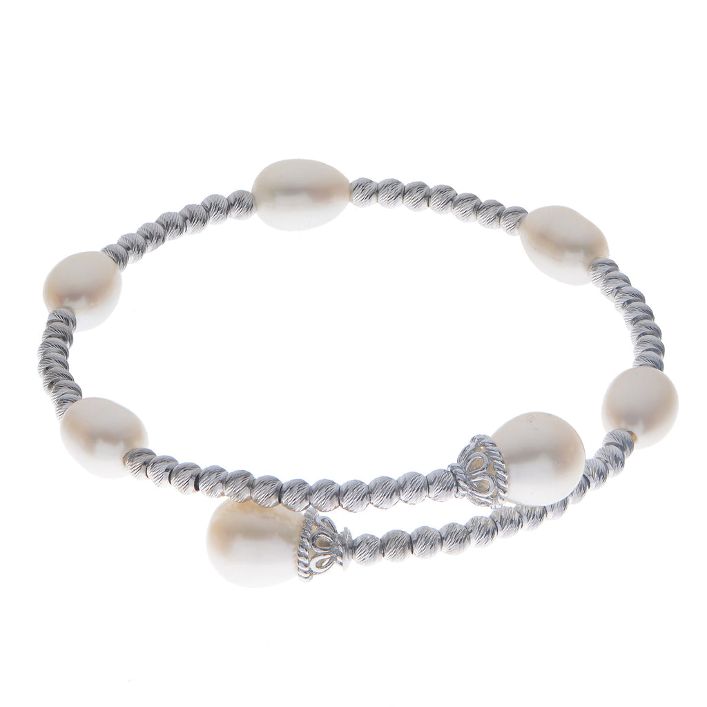 Rhodium Brilliance Bead Pearl Bracelet in Sterling Silver