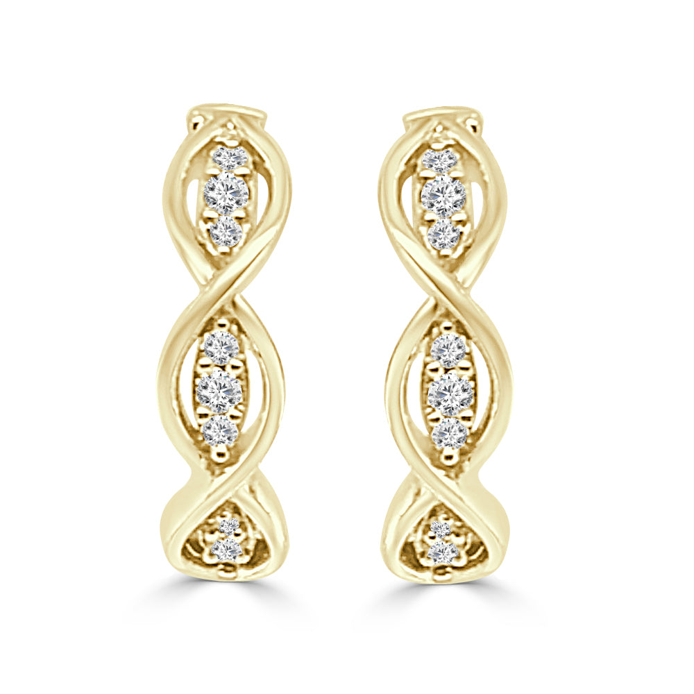 10K Yellow Gold Diamond Open Work Hoop Earrings with 0.16ct Natural Round Diamonds