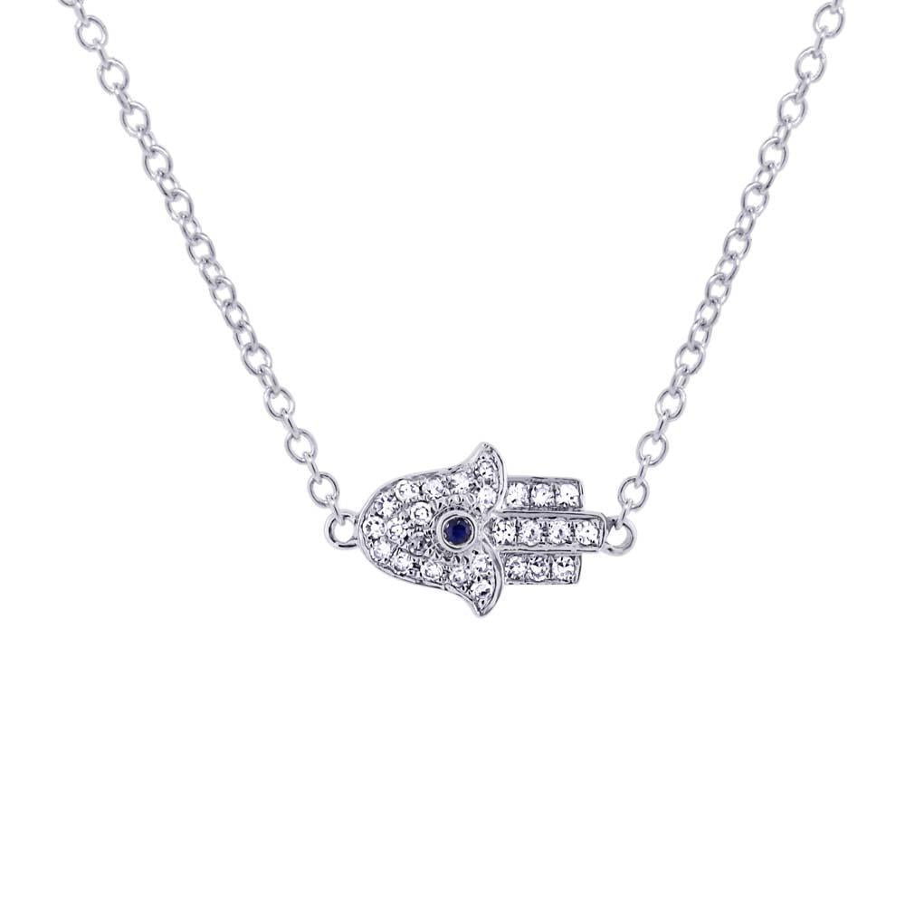 14 Karat White Gold Hamsa Necklace with Blue Sapphire - 0.01 ct