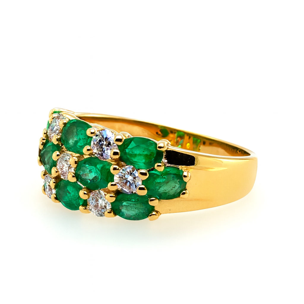Triple Row 18 Karat Yellow Gold Ring