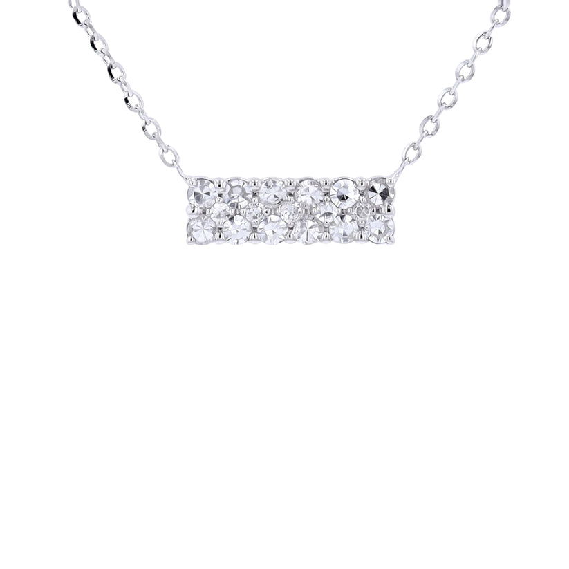 14K White Gold Double Row Diamond Pendant Necklace with 0.24 ct Natural Round Shape Diamonds