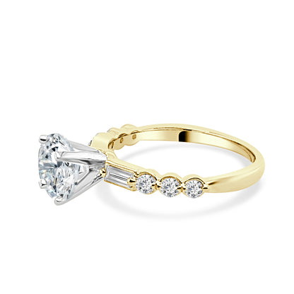 14K Yellow Gold Bezel Set Emerald Cut Semi-Mount with Natural Diamond Halo, 0.41ct