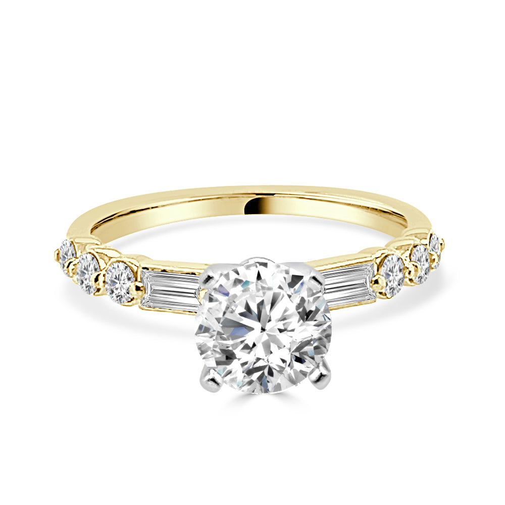 14K Yellow Gold Bezel Set Emerald Cut Semi-Mount with Natural Diamond Halo, 0.41ct
