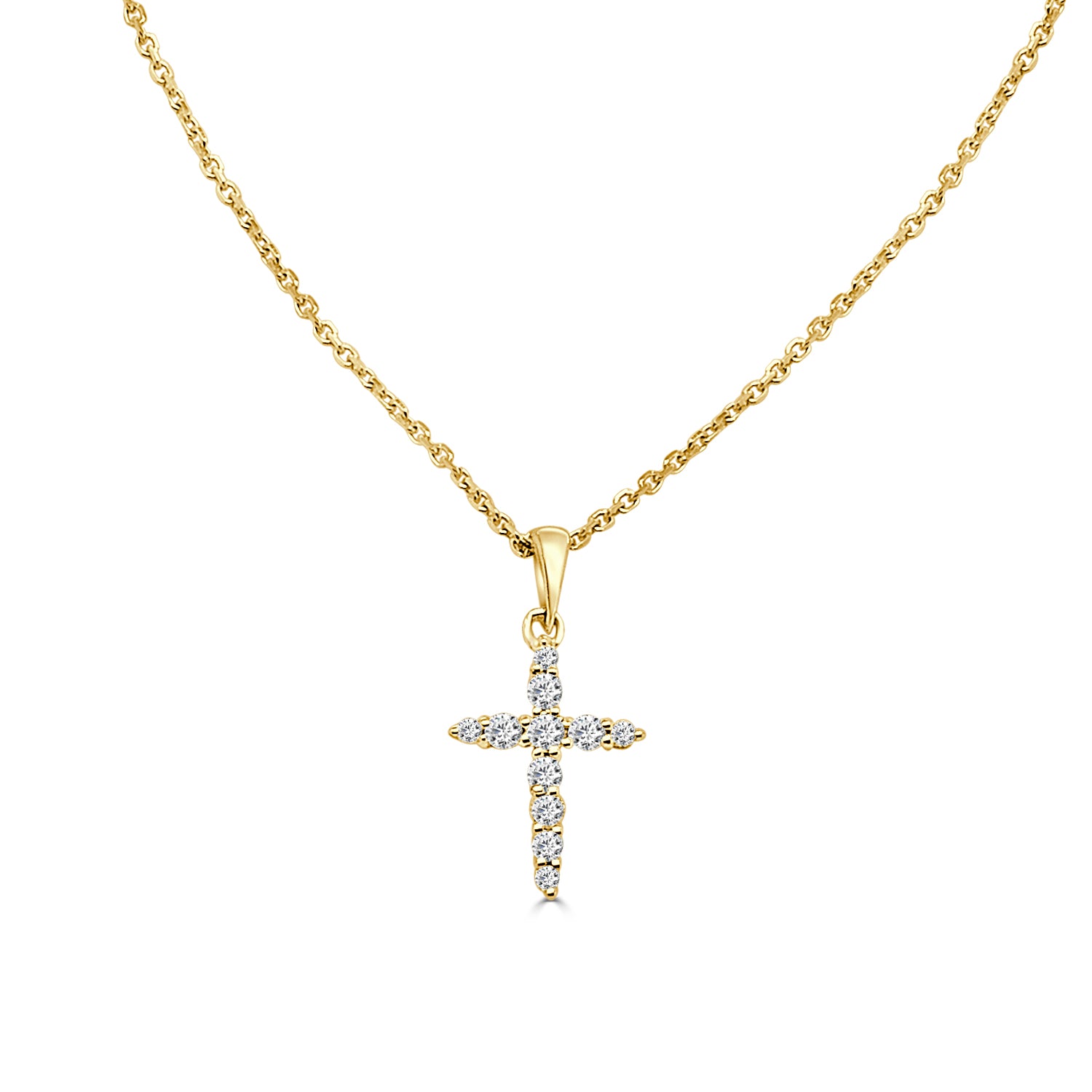 14K Yellow Gold Cross Pendant Necklace with 0.13 Carat Natural Diamond
