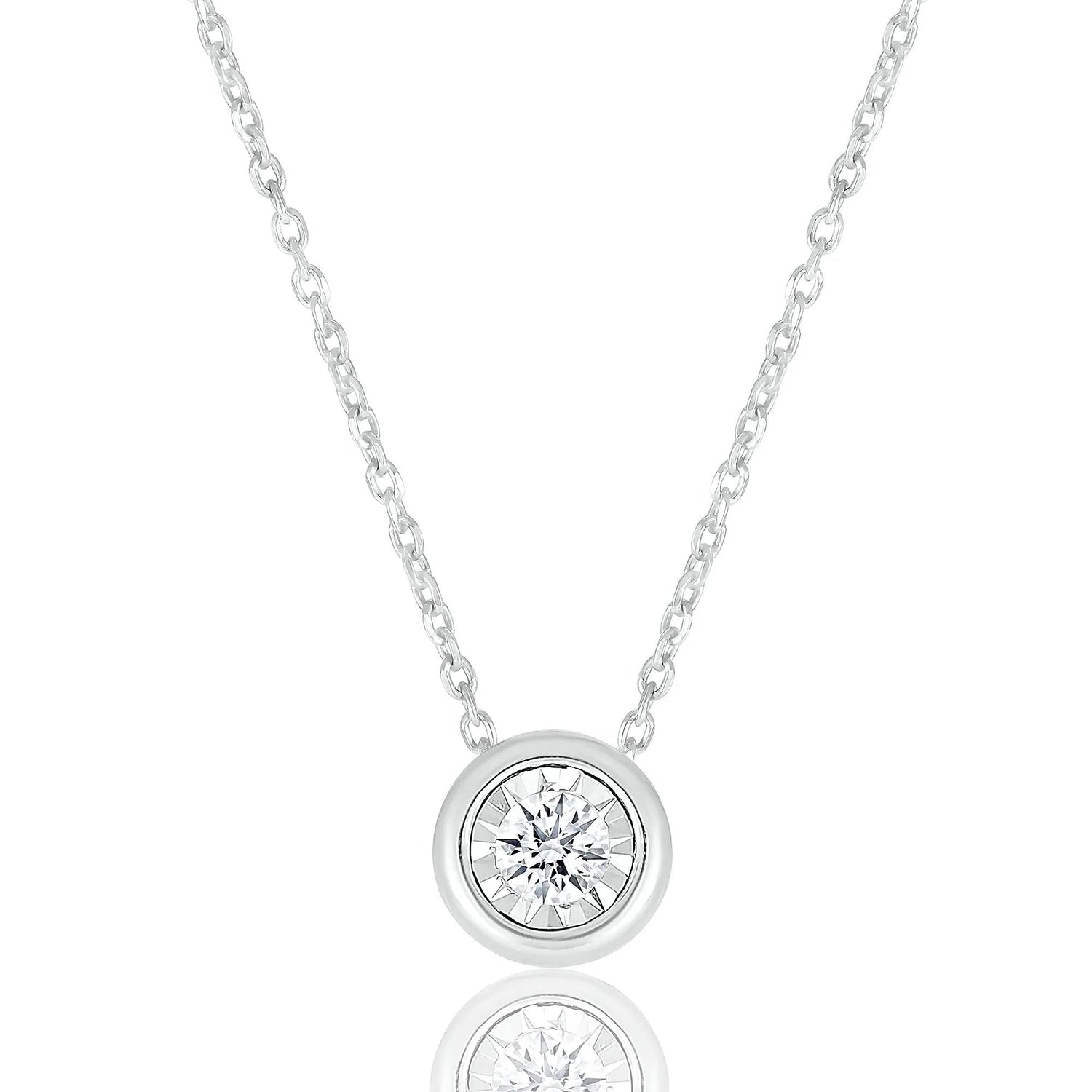 10 Karat White Gold Natural Diamond Necklace 0.100 Carat