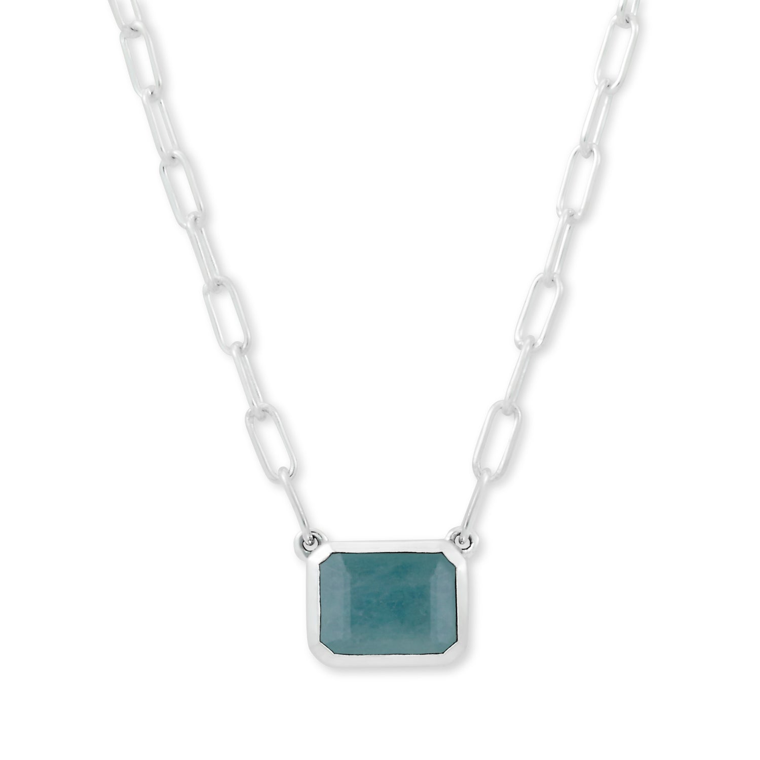 Emerald Cut Aquamarine Solitaire Necklace in Sterling Silver