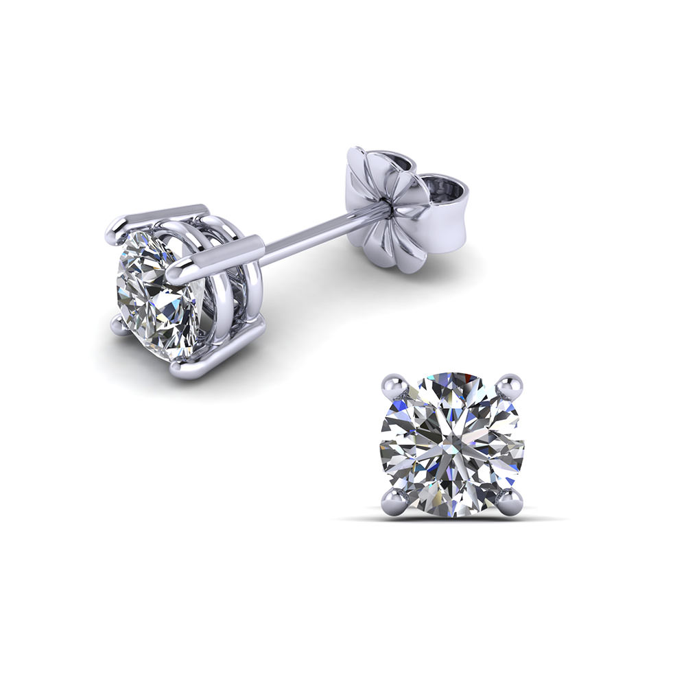 14K White Gold Lab Diamond Solitaire Studs 0.50ct Round Shape