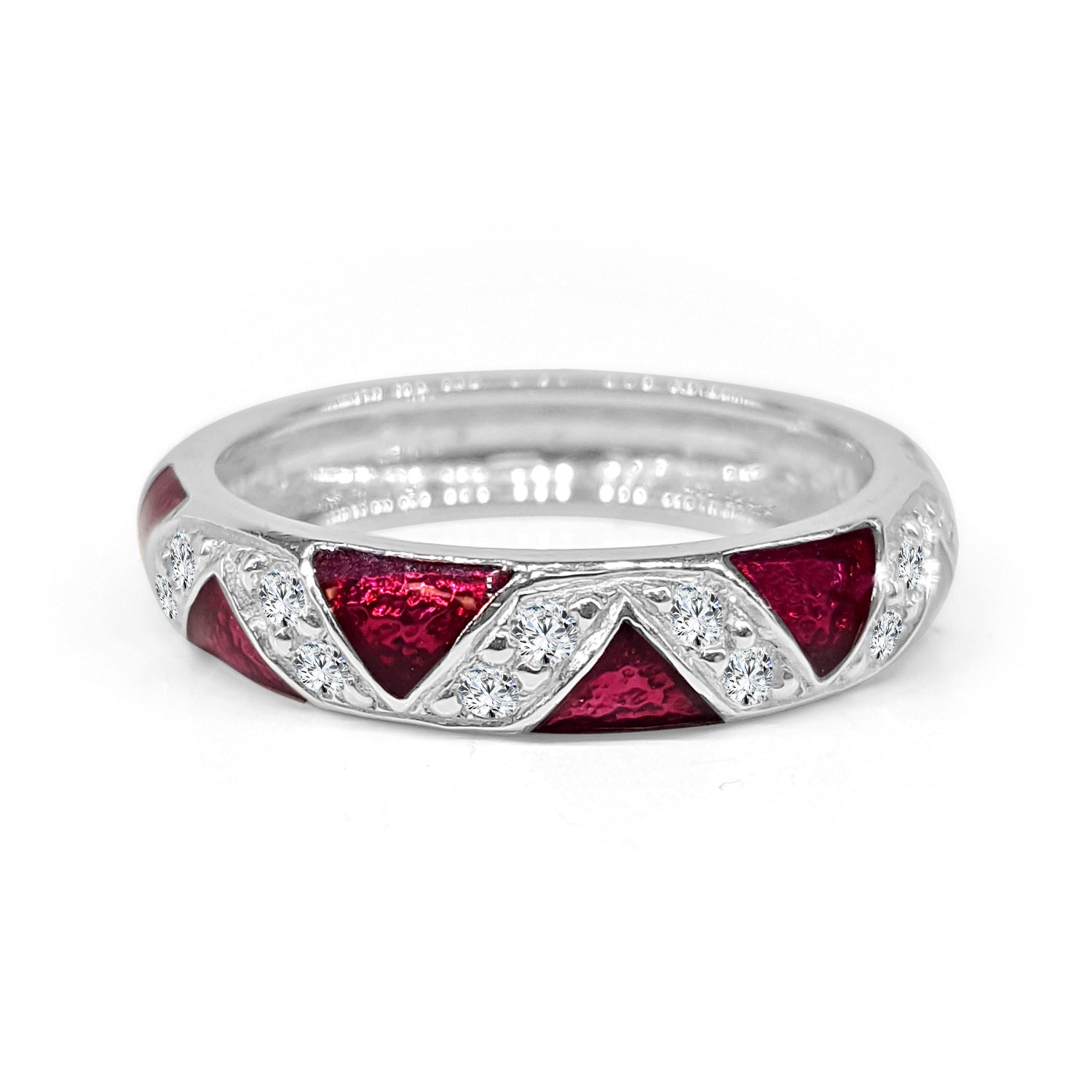 Fushia Enamel Zigzag Ring in 18 Karat White Gold with Natural Diamond (0.24ct)