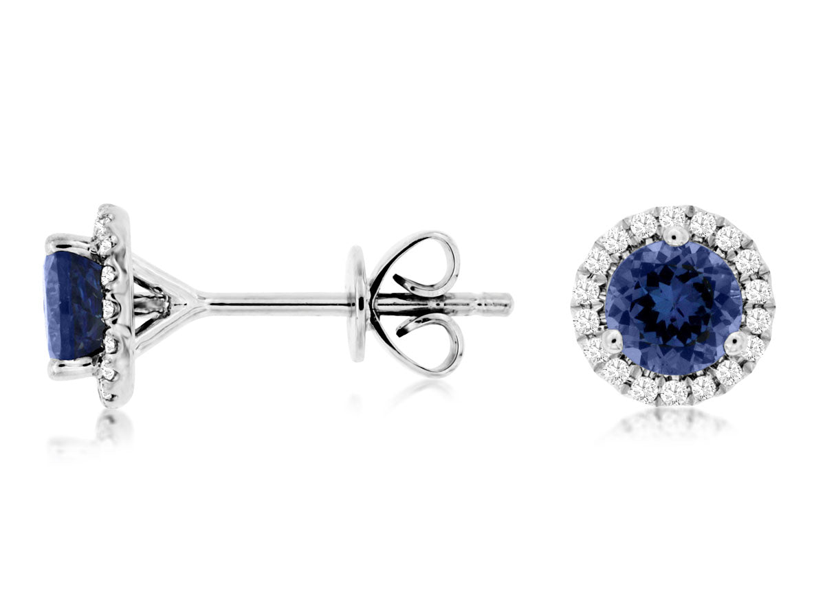0.75 ct Tanzanite Halo Stud Earrings in 14K White Gold - Round Shape