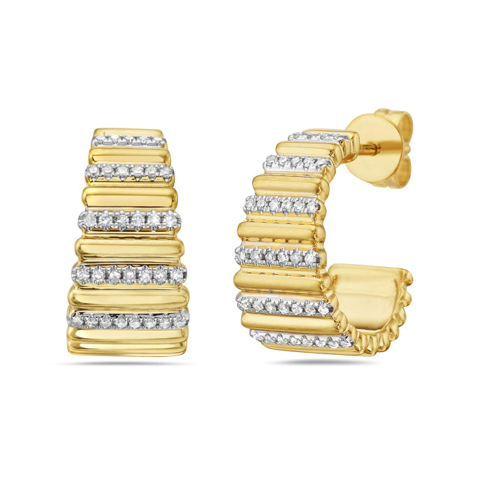 Elegant 14K Yellow Gold Diamond Hoop Earrings with Round Cut Natural Diamonds Totaling 0.19 Carats