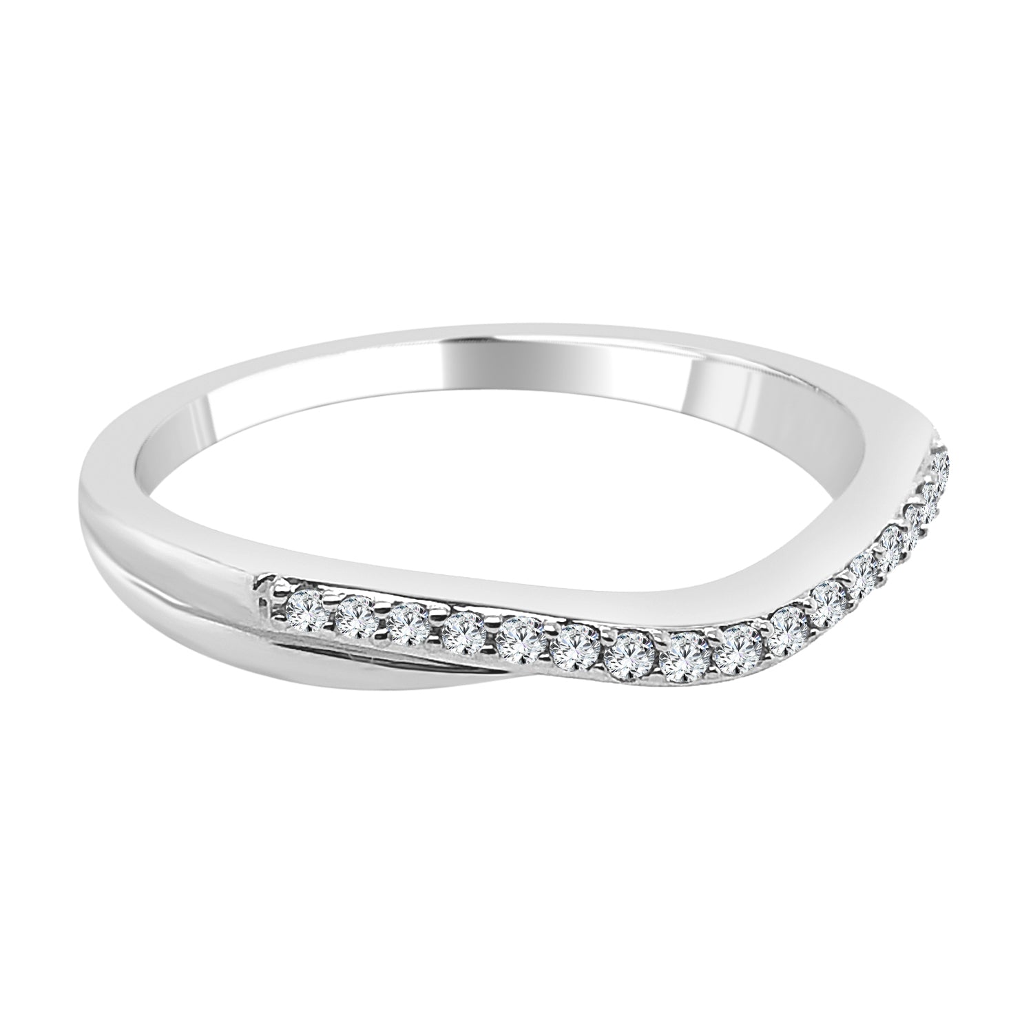 14K White Gold Curved Wedding Band with 0.10 Carat Natural Diamond