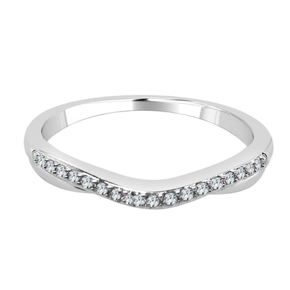 Curved 14K White Gold Wedding Band with Natural Diamond 0.10 Carat