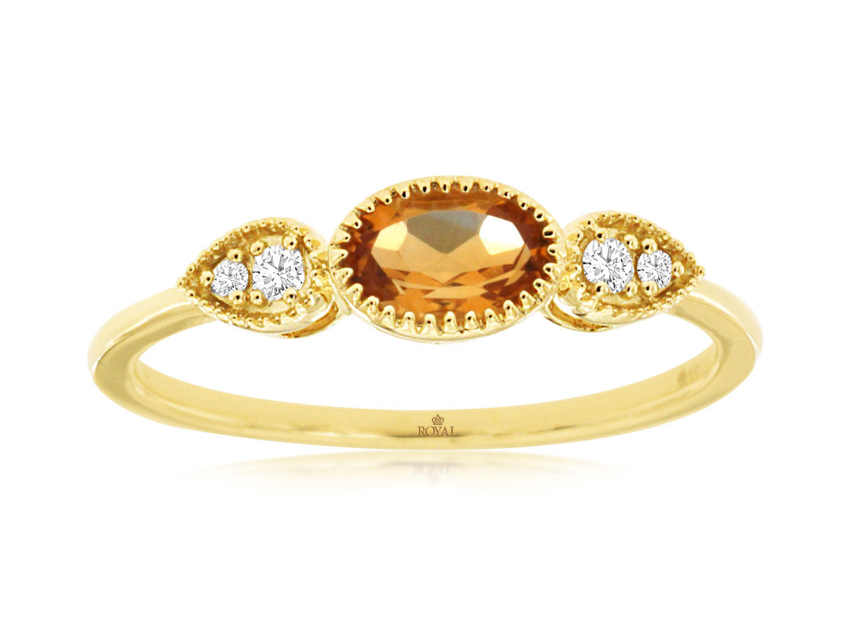 14kt Yellow Gold Citrine and Diamond Oval Ring (0.40 ct)