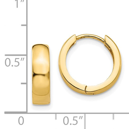 Sure, how about: 14 Karat Yellow Gold Round Hinged Hoop Earrings