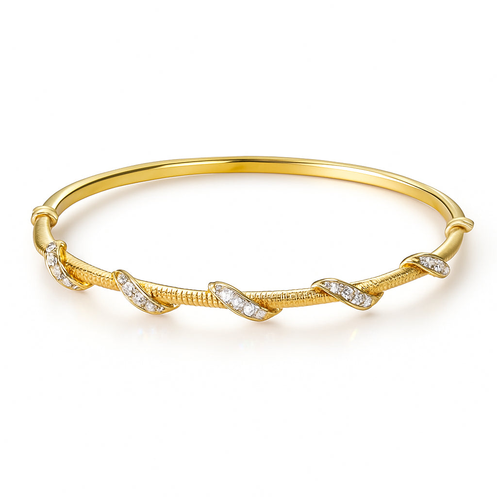 Christmas Flex Bangle Bracelet in 14 Karat Yellow Gold with 0.54 Carat Natural Diamond in Round Shape