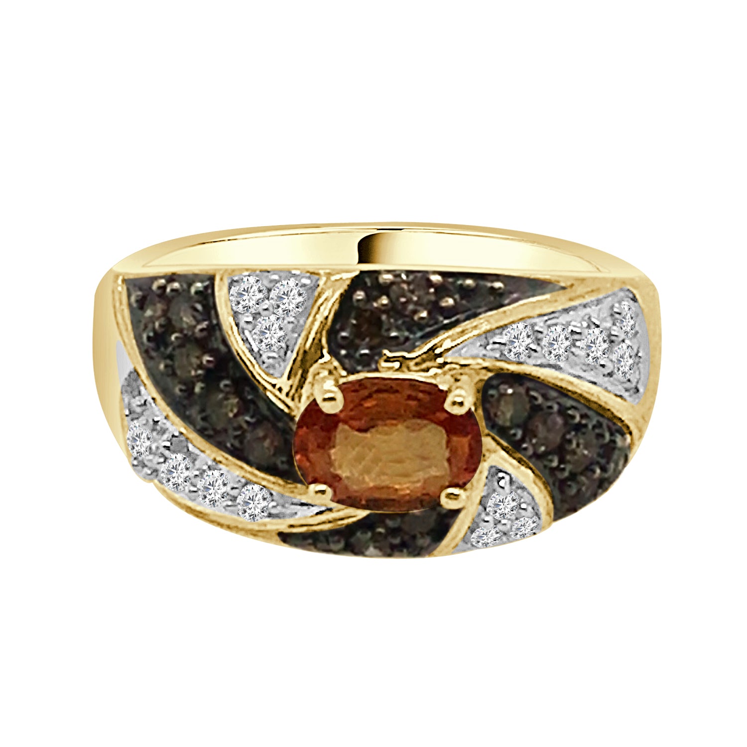 14K Yellow Gold Citrine Ring with Black and White Diamonds