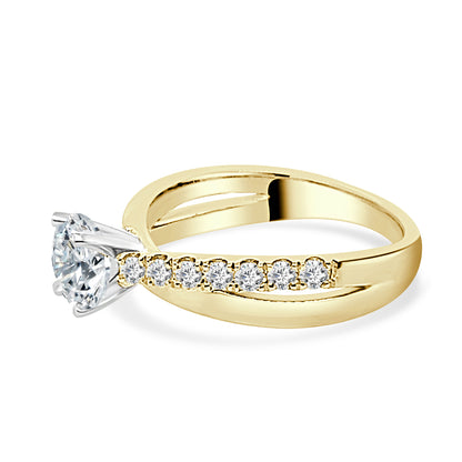 14K Yellow Gold Diamond Engagement Mounting with High Polish Overpass - Round 0.40 Natural Diamond