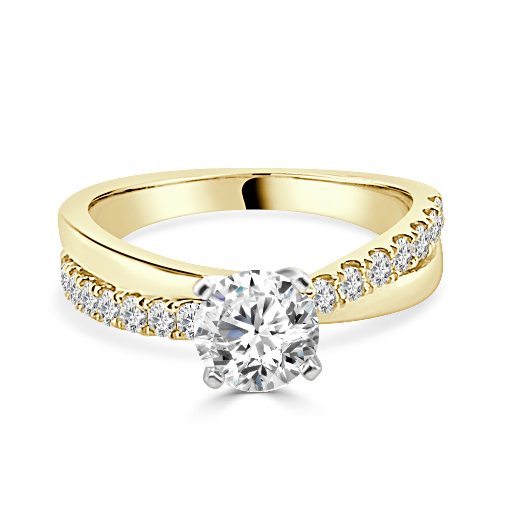 14K Yellow Gold Diamond Engagement Mounting with High Polish Overpass - Round 0.40 Natural Diamond