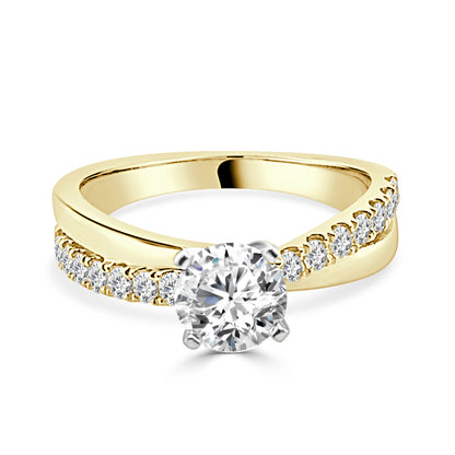 14K Yellow Gold Diamond Engagement Mounting with High Polish Overpass - Round 0.40 Natural Diamond