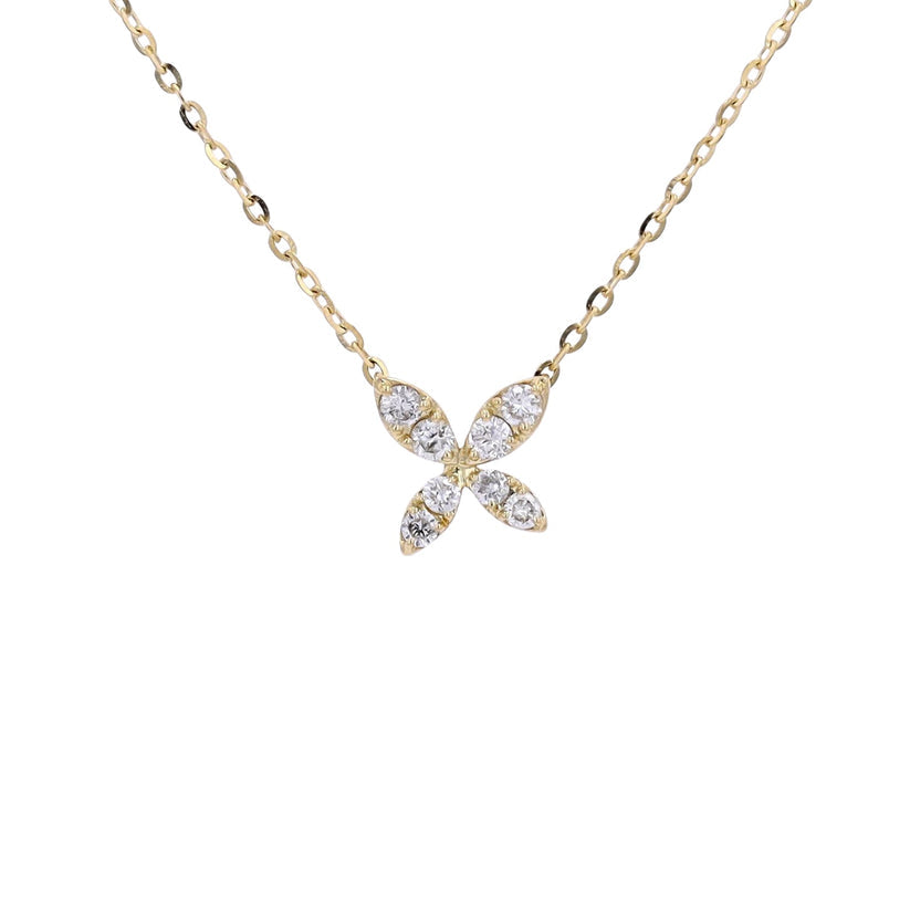 14K Yellow Gold Diamond Flower Pendant Necklace with 0.18 Carat Natural Round Diamond
