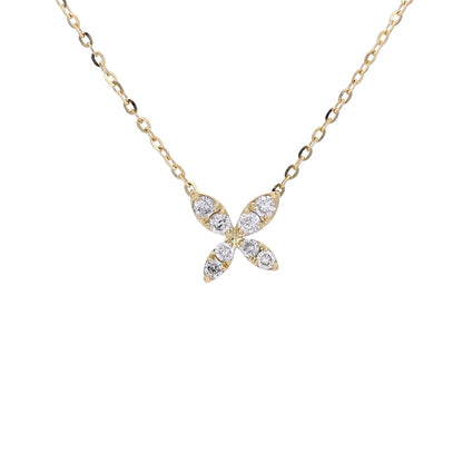 14K Yellow Gold Diamond Flower Pendant Necklace with 0.18 Carat Natural Round Diamond