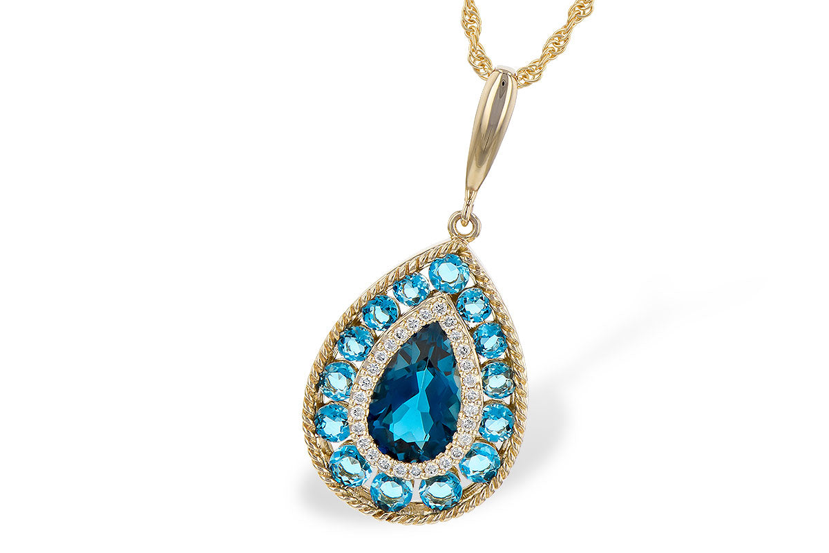 14K Yellow Gold Blue Topaz Pear Shape Necklace - 2.55 Carat