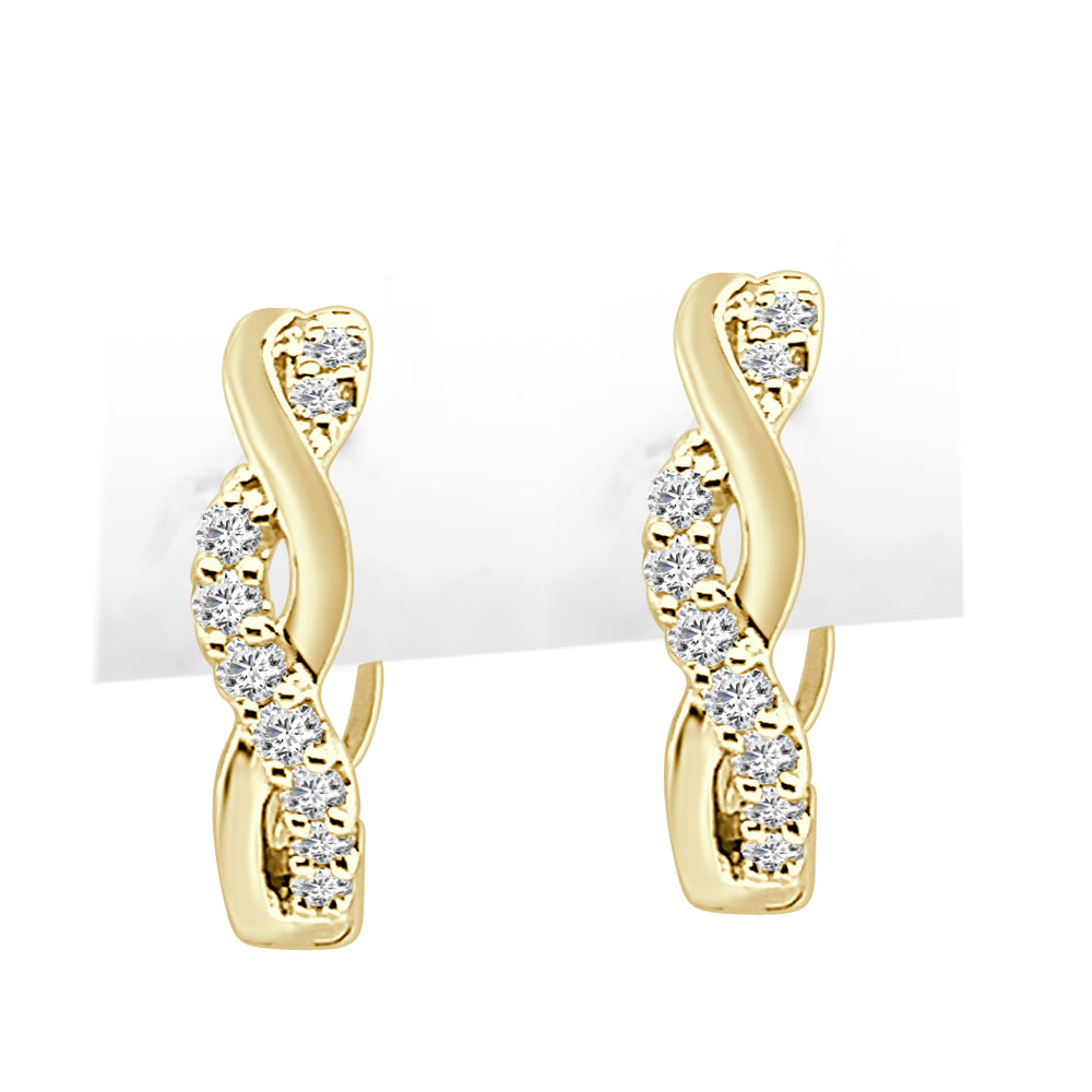 10K Yellow Gold Twisted Diamond Huggie Earrings with 0.25ct Natural Round Diamonds