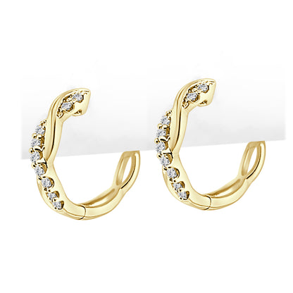 10K Yellow Gold Twisted Diamond Huggie Earrings with 0.25ct Natural Round Diamonds