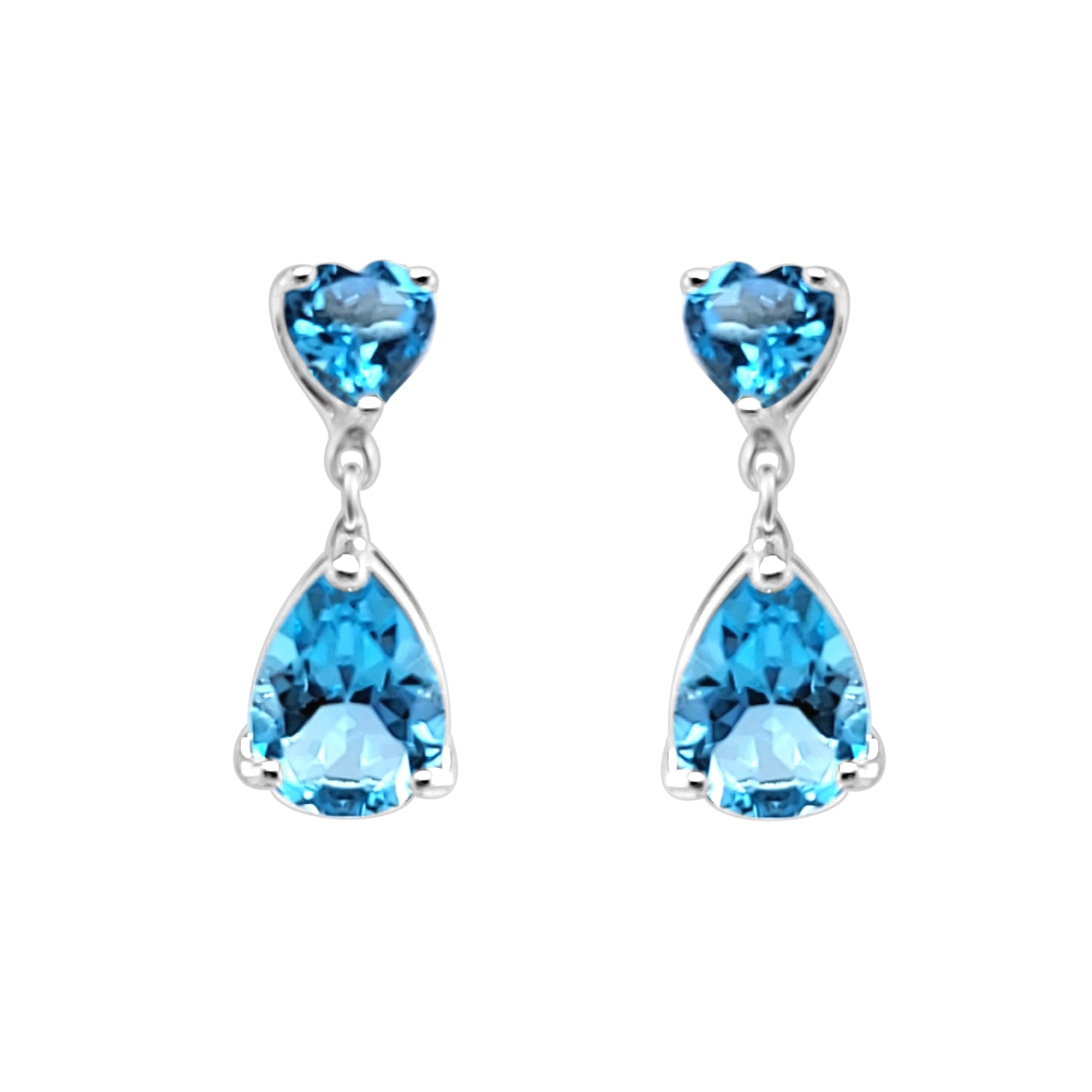 Sterling Silver Heart and Pear Shaped Blue Topaz Earrings - 5.59 Carats