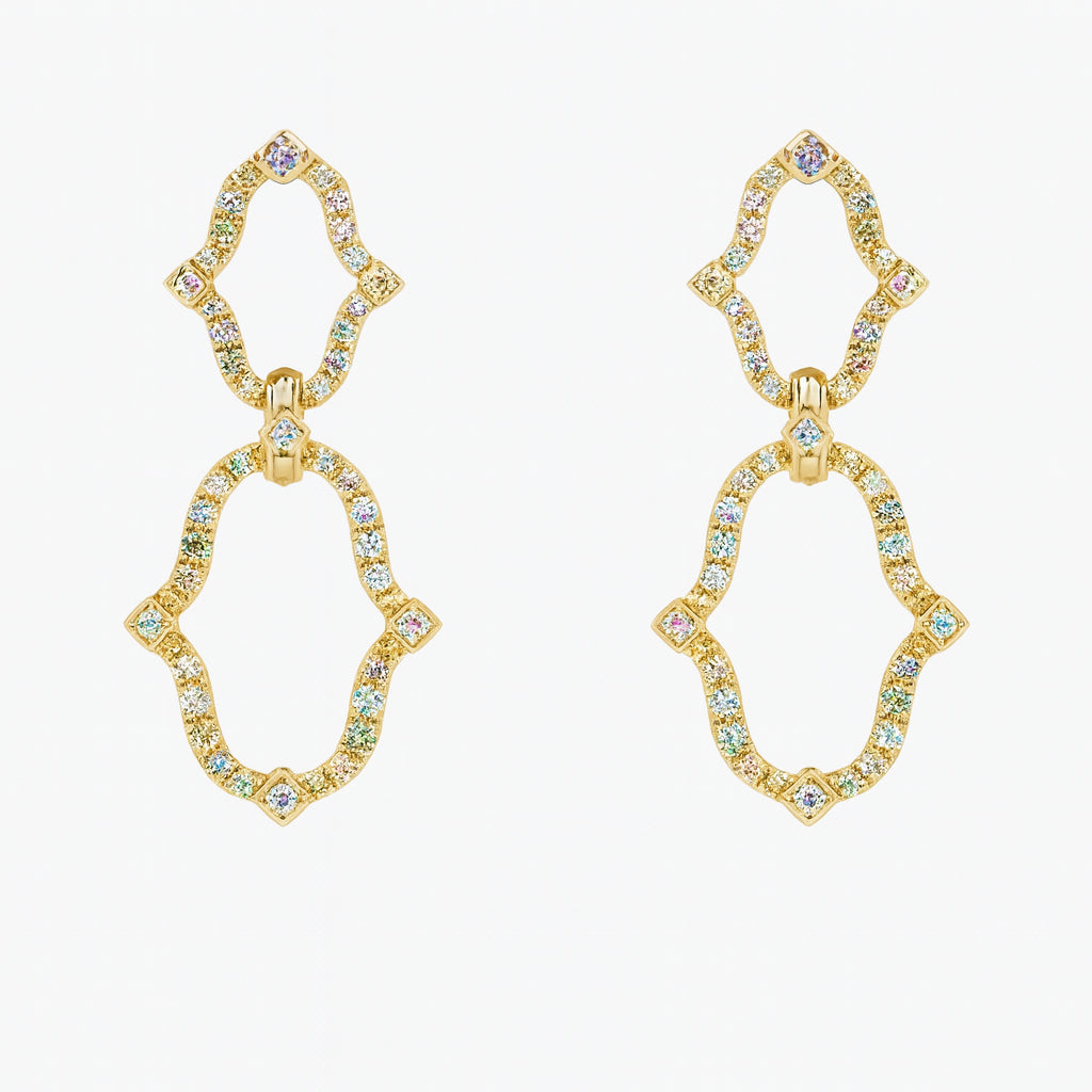 14K Yellow Gold Open Geometric Drop Earrings with Natural Diamond - Round Cut 0.51ct