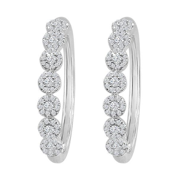 1.00 Carat Natural Diamond 7 Stone Halo Oval Earrings in 14 Karat White Gold
