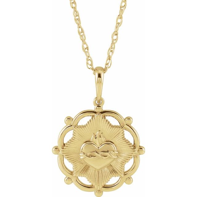 Divine Grace: Sacred Heart Necklace in 14 Karat Yellow Gold
