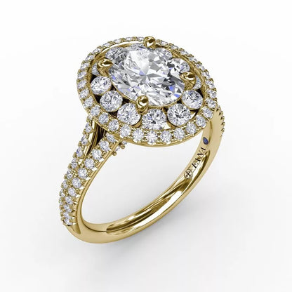 14K Yellow Gold Split Shank Oval Double Engagement Mounting