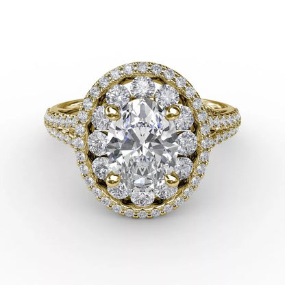 14K Yellow Gold Split Shank Oval Double Engagement Mounting