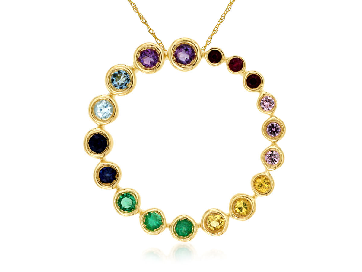 Multicolor Graduated Bezel Set Round Necklace in 14 Karat Yellow Gold (0.48 ct)