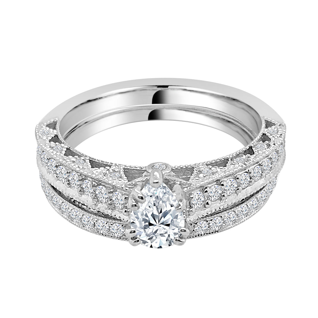 14K White Gold Pear Shape Natural Diamond Engagement Ring - Size 8 (0.46 ct)