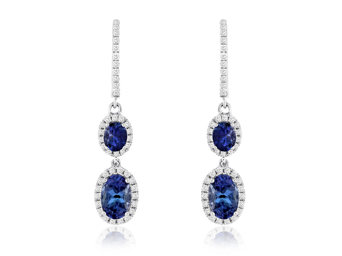 Luxury Tanzanite and Diamond 14K White Gold Oval Earrings - 1.20 Carats
