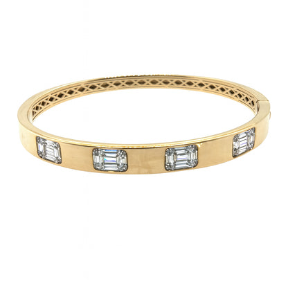 14K Yellow Gold Baguette and Round Diamond Bezel Bangle Bracelet - 0.83 Carats