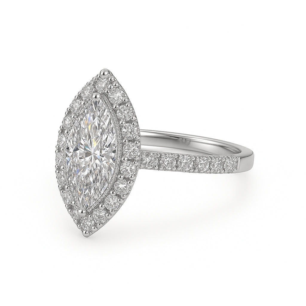 Marquise Cut Lab Diamond Engagement Ring With 1.00 Carat in 14K White Gold