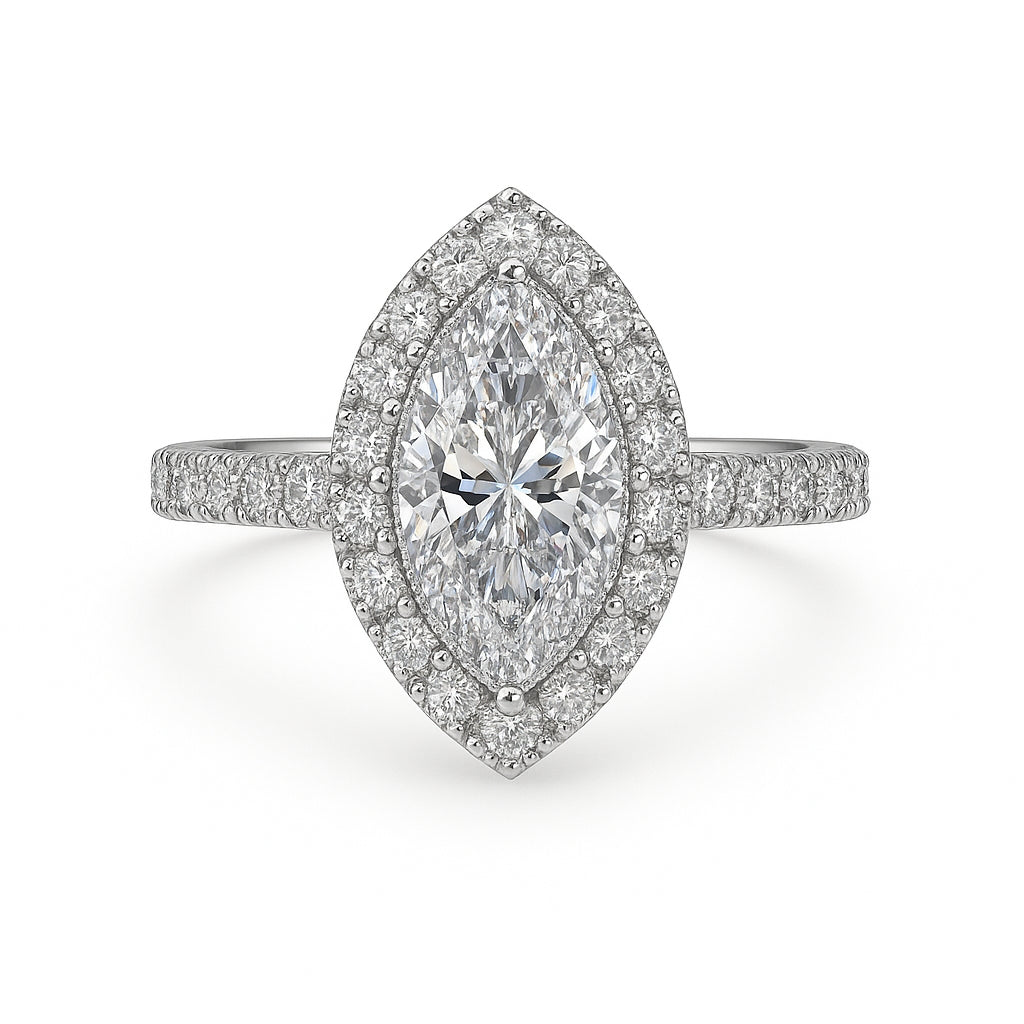 Marquise Cut Lab Diamond Engagement Ring With 1.00 Carat in 14K White Gold