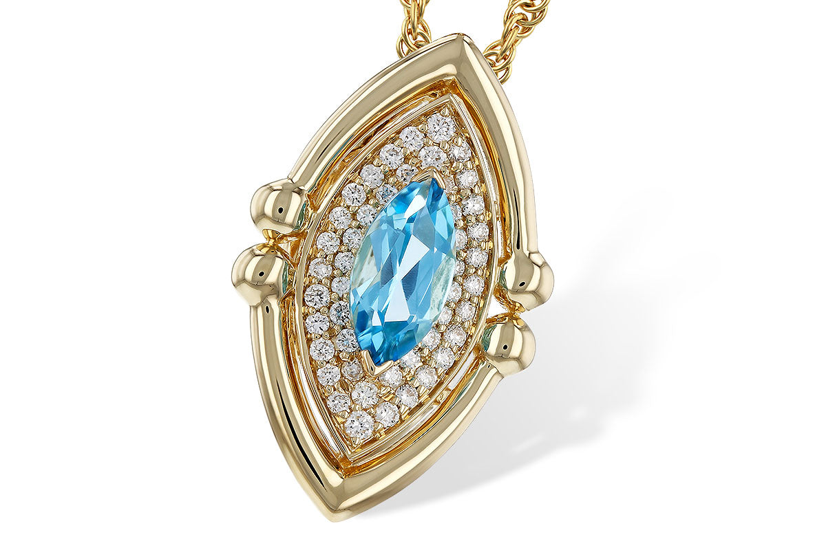 14K Yellow Gold Marquise Blue Topaz Necklace - 0.54 Carats