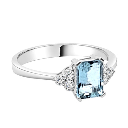14 Karat White Gold Aquamarine Ring - Emerald Shape 1.00 Carat