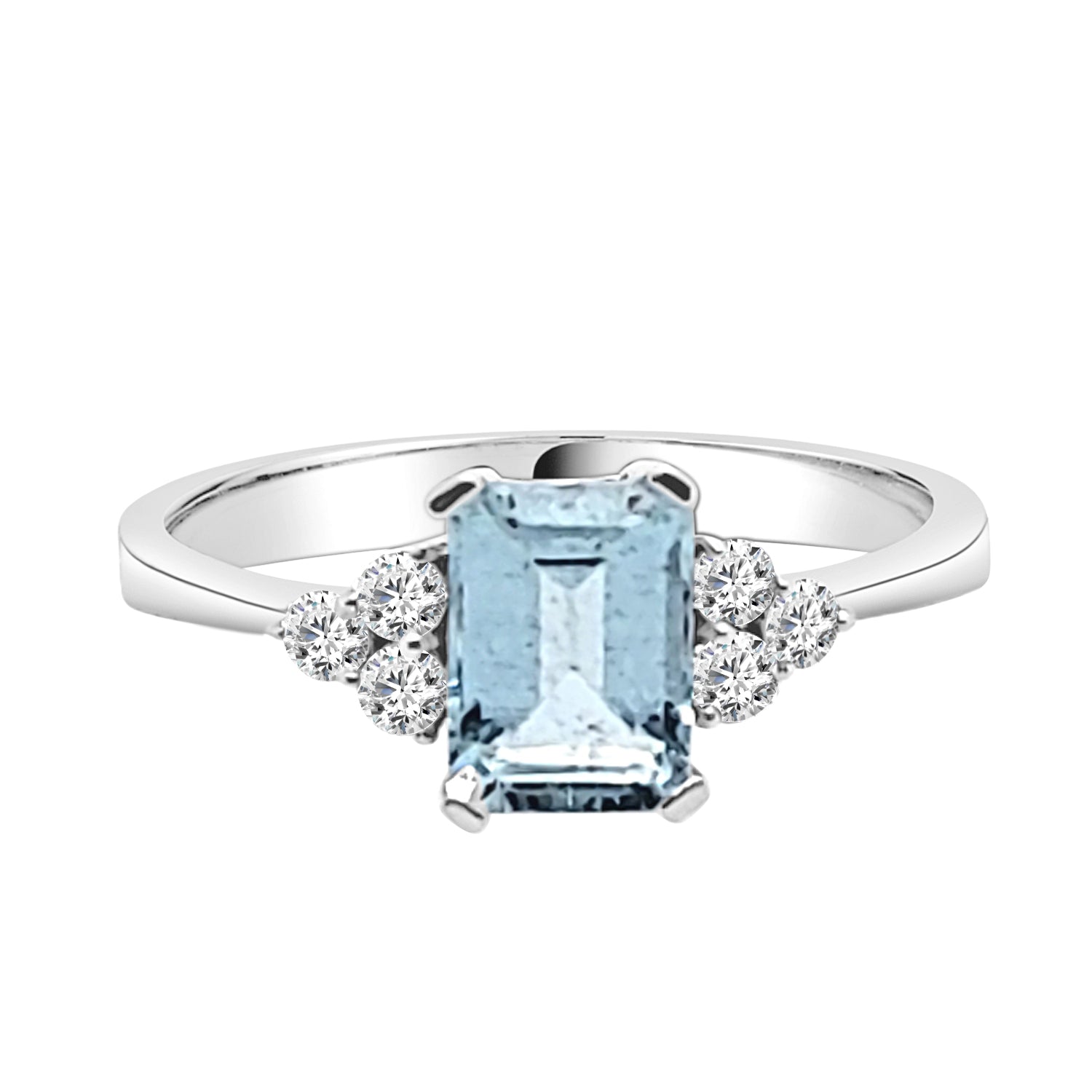 14 Karat White Gold Aquamarine Ring - Emerald Shape 1.00 Carat