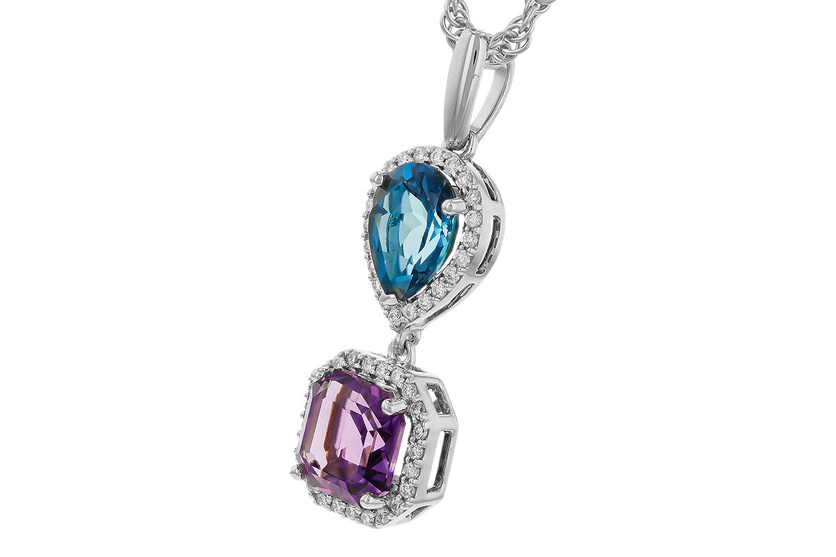 14 Karat White Gold Amethyst Asscher Cut Halo Pendant Necklace - 1.38 Carats