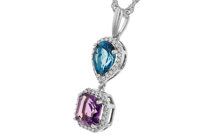 14 Karat White Gold Amethyst Asscher Cut Halo Pendant Necklace - 1.38 Carats