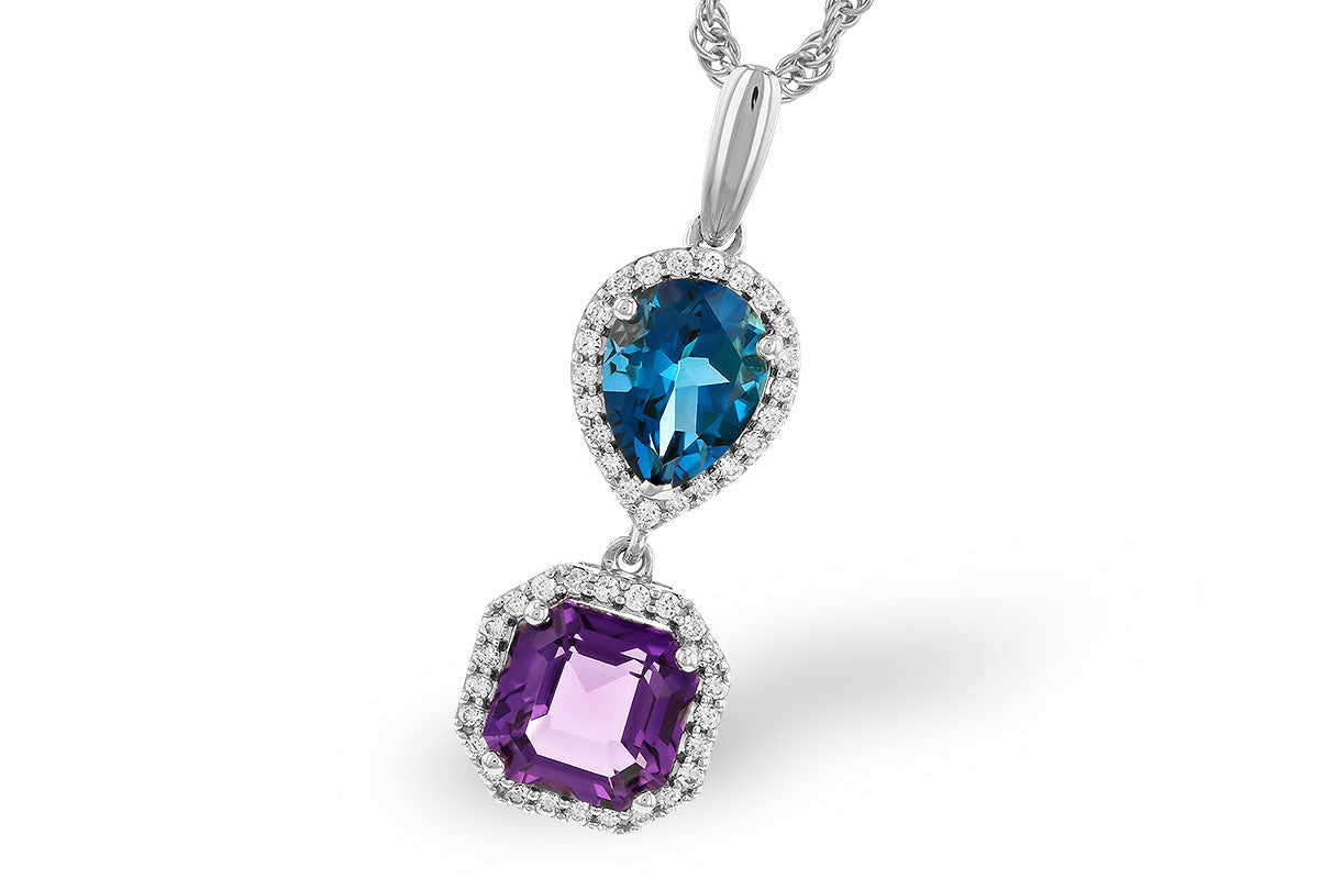 14 Karat White Gold Amethyst Asscher Cut Halo Pendant Necklace - 1.38 Carats