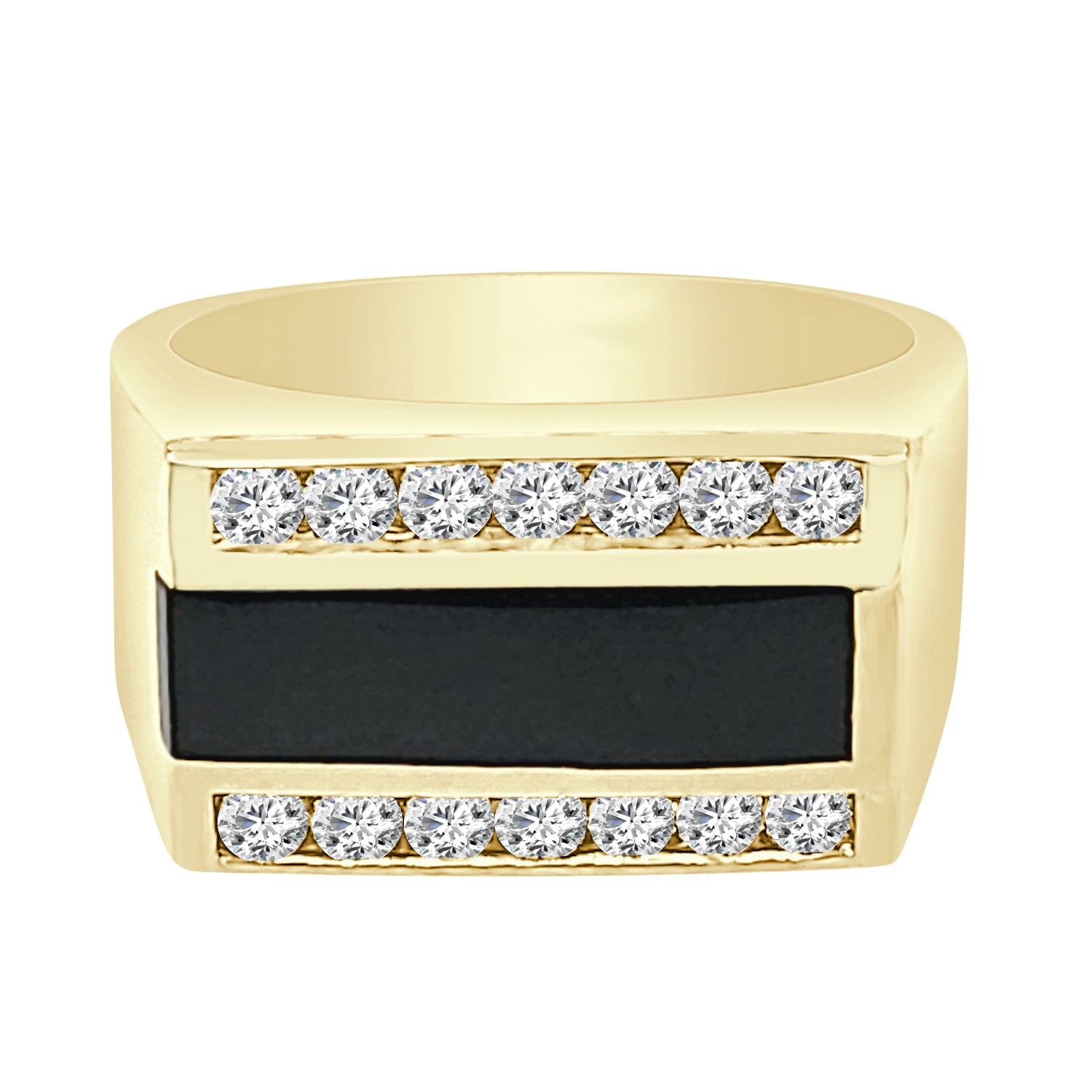 14K Yellow Gold Onyx Bar Ring with Natural Diamond Accent (0.63 ct)
