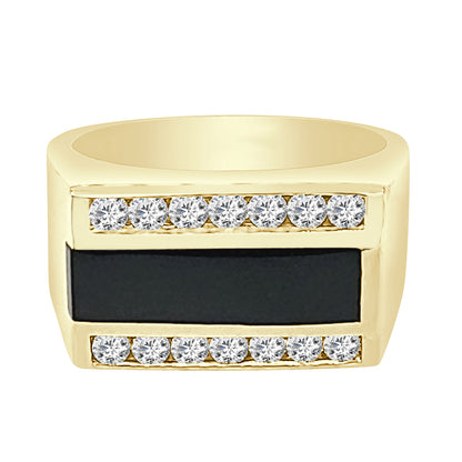14K Yellow Gold Onyx Bar Ring with Natural Diamond Accent (0.63 ct)