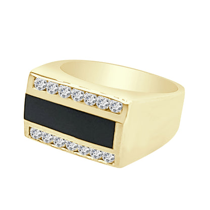 14K Yellow Gold Onyx Bar Ring with Natural Diamond Accent (0.63 ct)